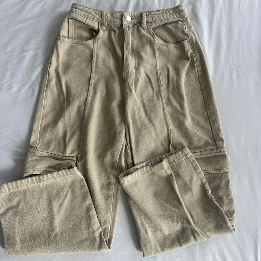 PrettyLittleThing Cargo Pants Women's 6 Beige Seam Detail Straight Leg Jeans